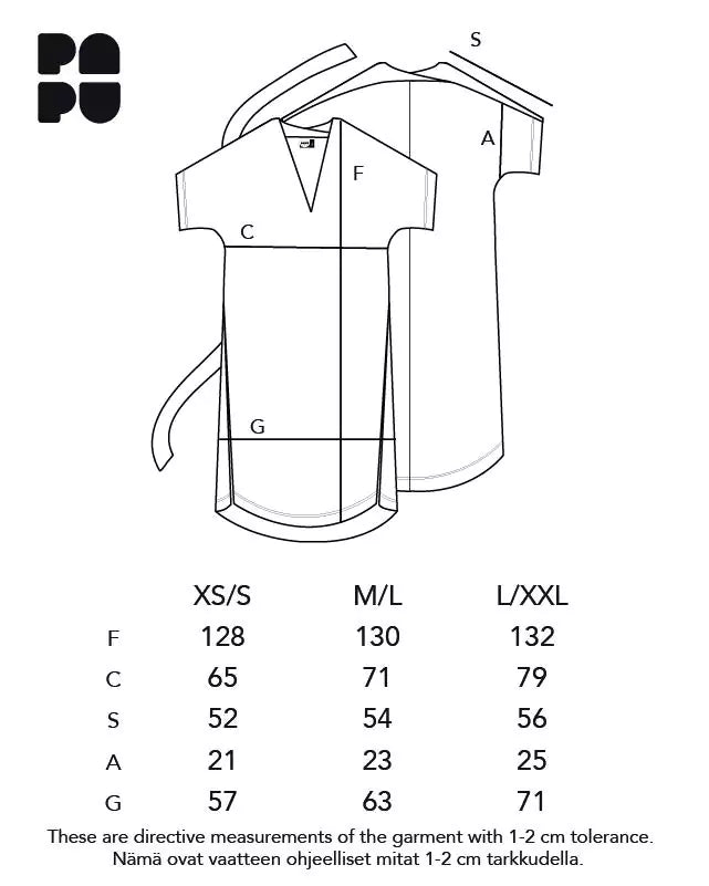 Papu Kaftaanimekko Musta - Kokotaulukko