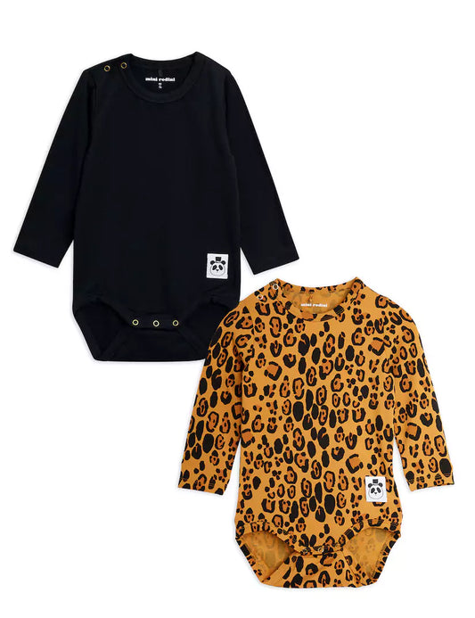 Mini Rodini Basic Pitkähihainen Body - Musta ja Leopardi