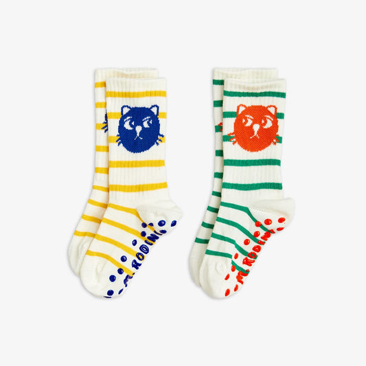 Mini Rodini Cats Stripe 2-pack Anti-slip Socks
