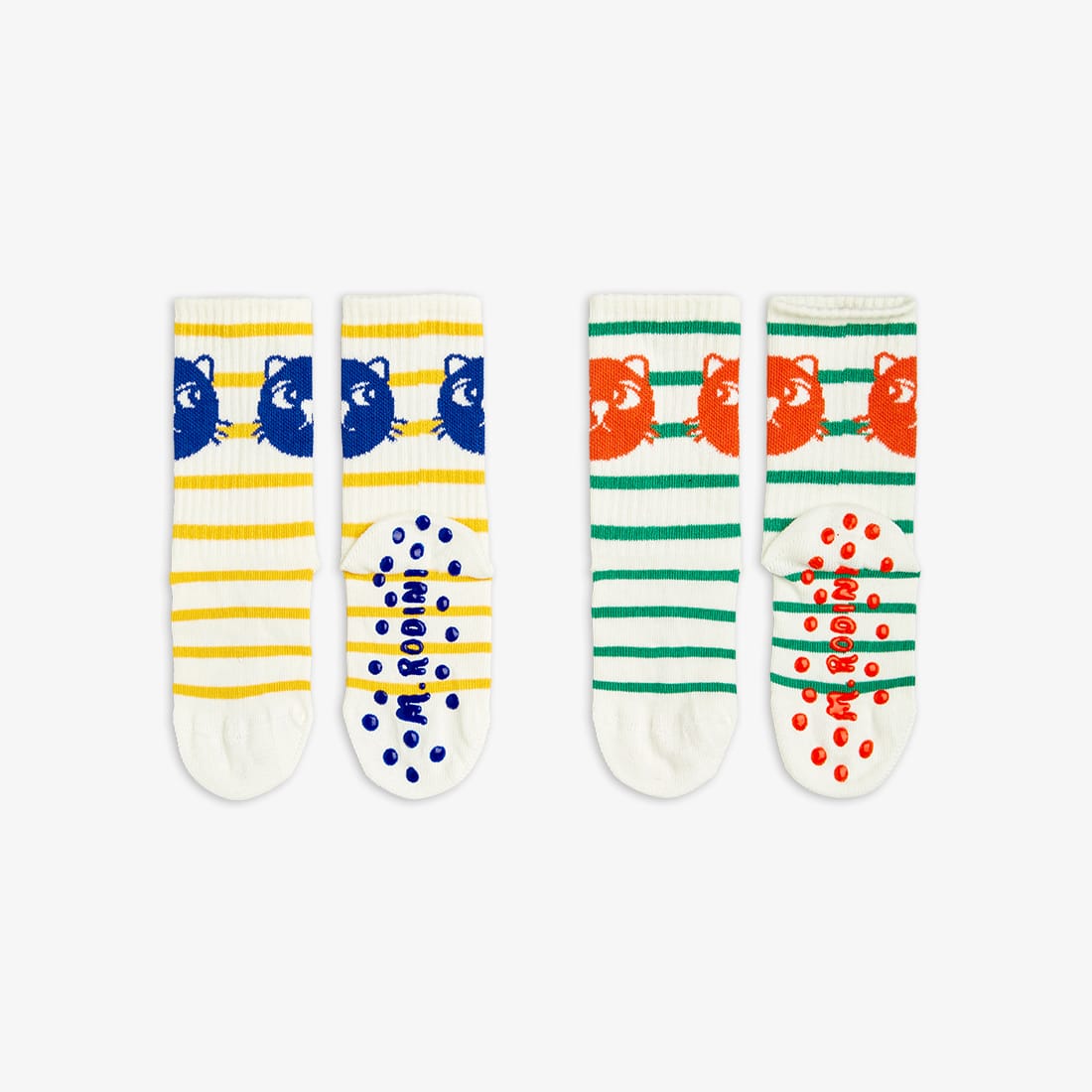 Mini Rodini Cats Stripe 2-pack Anti-slip Socks
