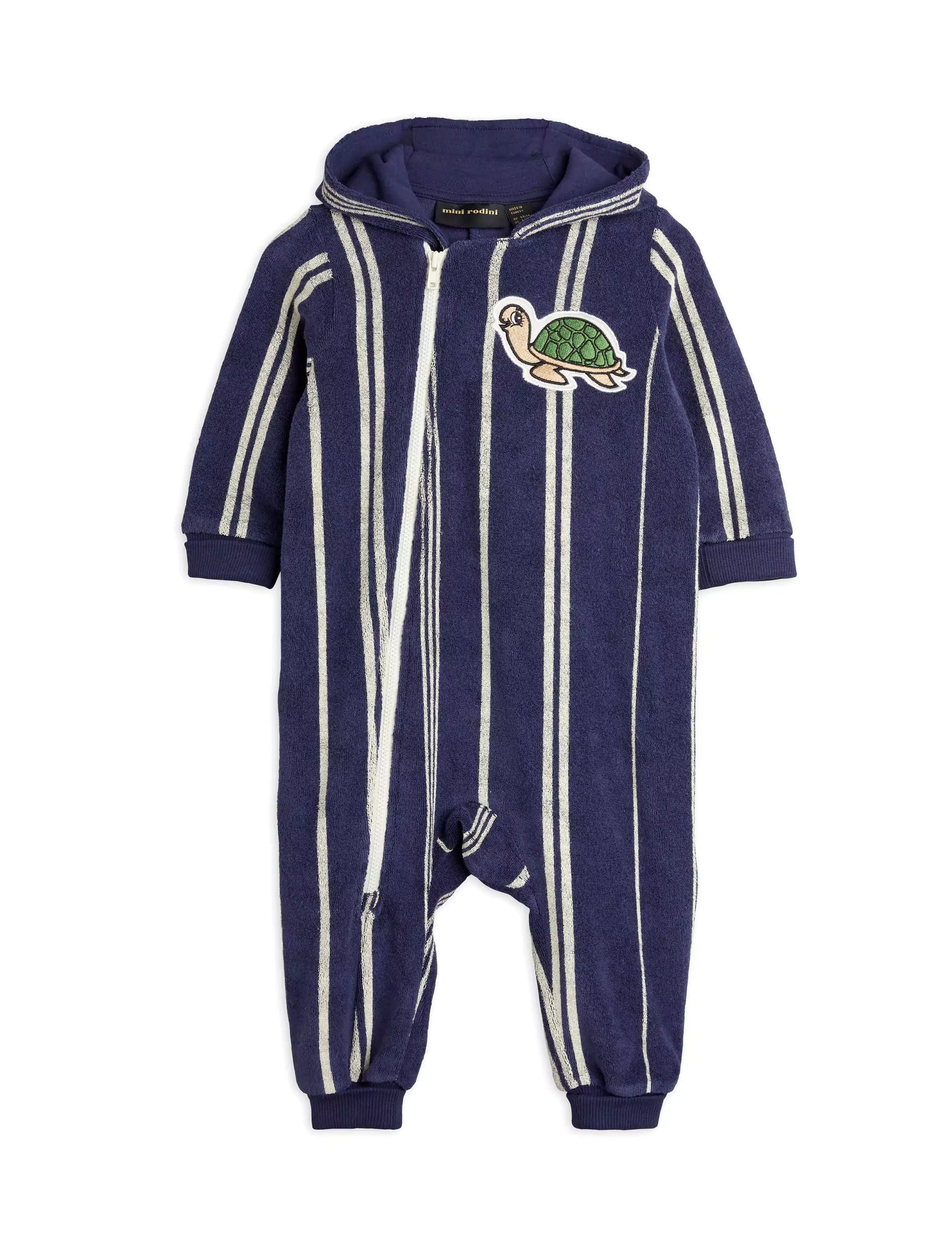 Mini Rodini Turtle Terry Onesie - Tummansininen
